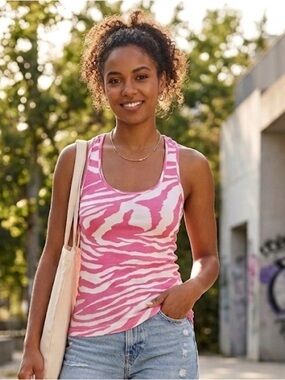 Bozzolo Pink Zebra-Print Scoop Tank Top